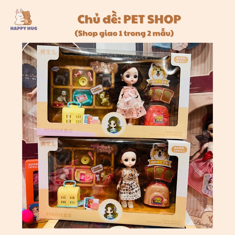 Bộ đồ chơi búp bê cho bé gái kèm phụ kiện siêu xinh, hộp quà tặng có quai xách - Happy Hug