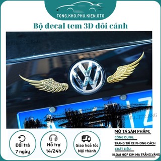 Bộ Decal tem 3D đôi cánh thiên thần kim loại dán trang trí logo ô tô