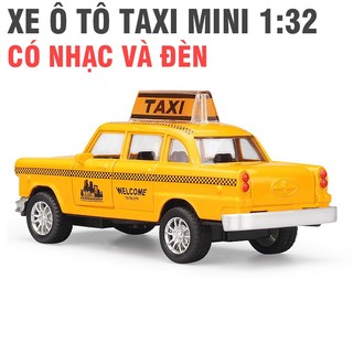 Xe ô tô taxi mini màu vàng tỉ lệ 1:36 bằng sắt mở được cửa có đèn và âm thanh
