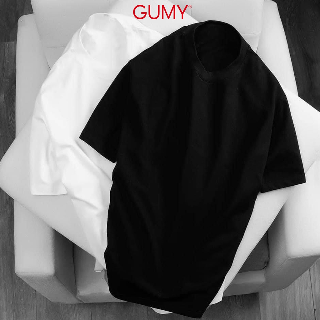 Áo thun nam cổ tròn ngắn tay basic GUMY AT001 màu đen trơn đẹp form suông vải cotton co giãn thoáng mát