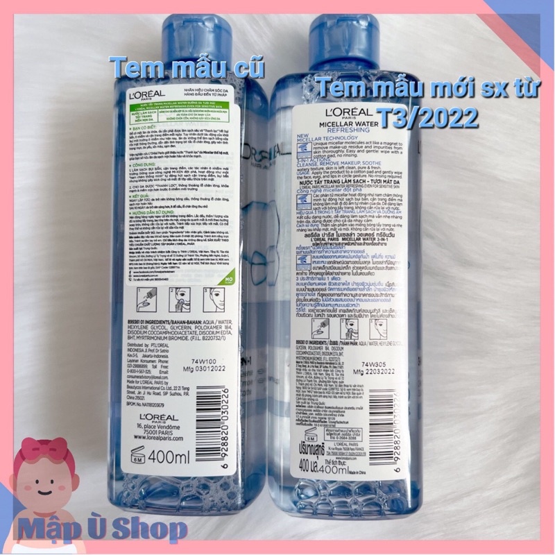 Nước tẩy trang Loreal 400ml ( L’Oreal Paris 3in1 Micellar Water )