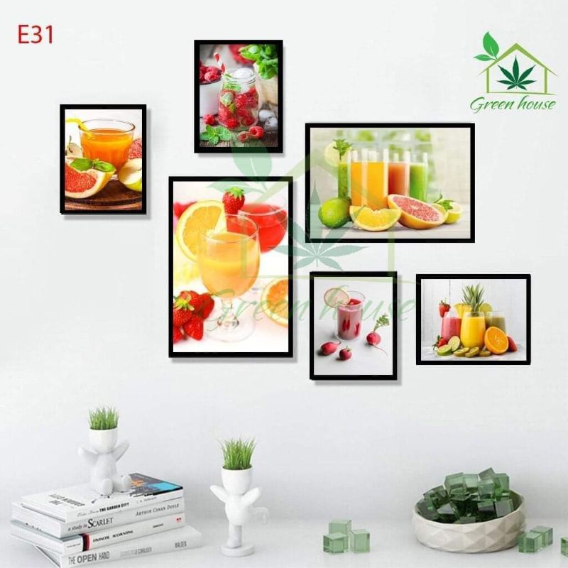 Bộ tranh trang trí phòng bếp,phòng ăn,quán nước ép, tranh  treo tường dán tường Green house