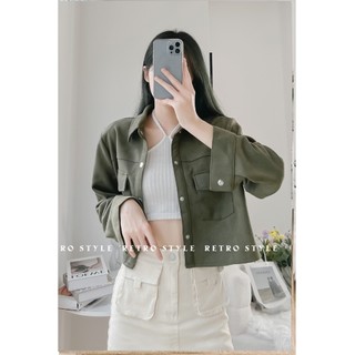 Áo khoác da lộn croptop cúc bấm mã 4461