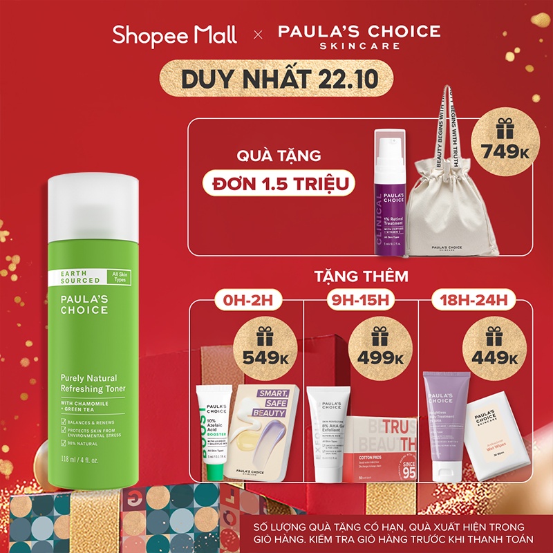 Nước hoa hồng nguồn gốc thiên nhiên Paula's Choice Purely Natural Refreshing Toner 118ml - 8510