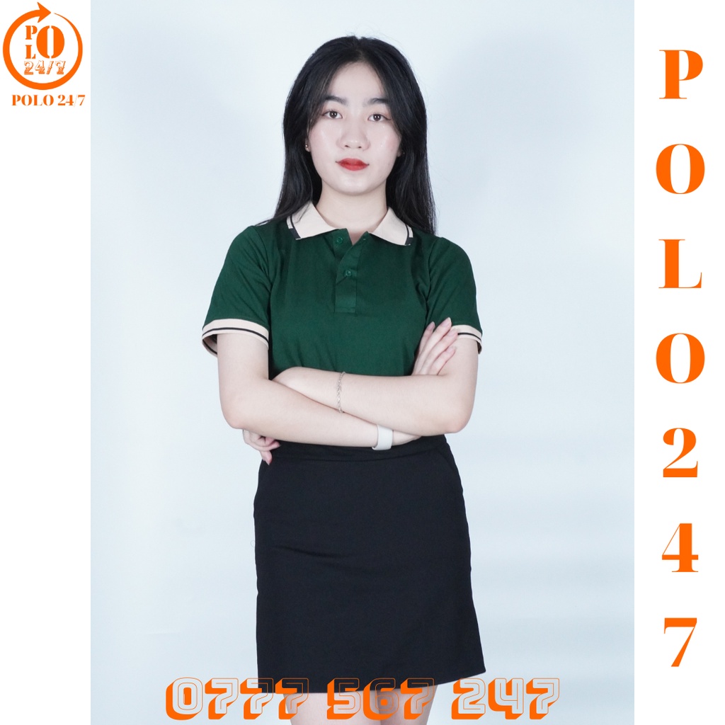 Polo xanh rêu đơn giản tinh tế,cho cặp đôi, chất vải cá sấu cotton co giản 4 chiều, thoáng mát.