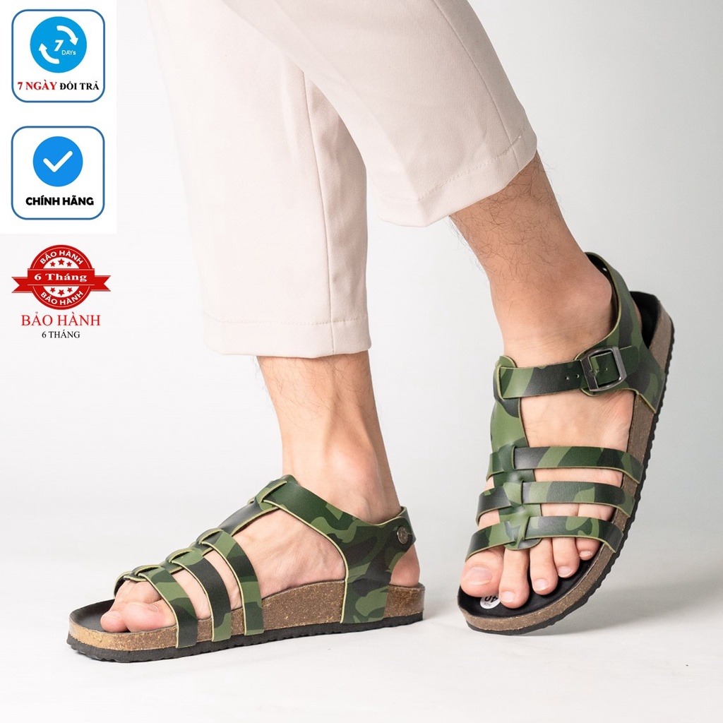 [Bản giới hạn] R12 -  Sandal Birken Đế Trấu BIOLINE Camo Rằn Ri Thiết Kế Unisex Nam nữ Quai Chiến Binh Da PU cao cấp