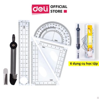 Bộ compa deli, xanh da trời, gồm 6 dụng cụ/bộ - e9609 - deli