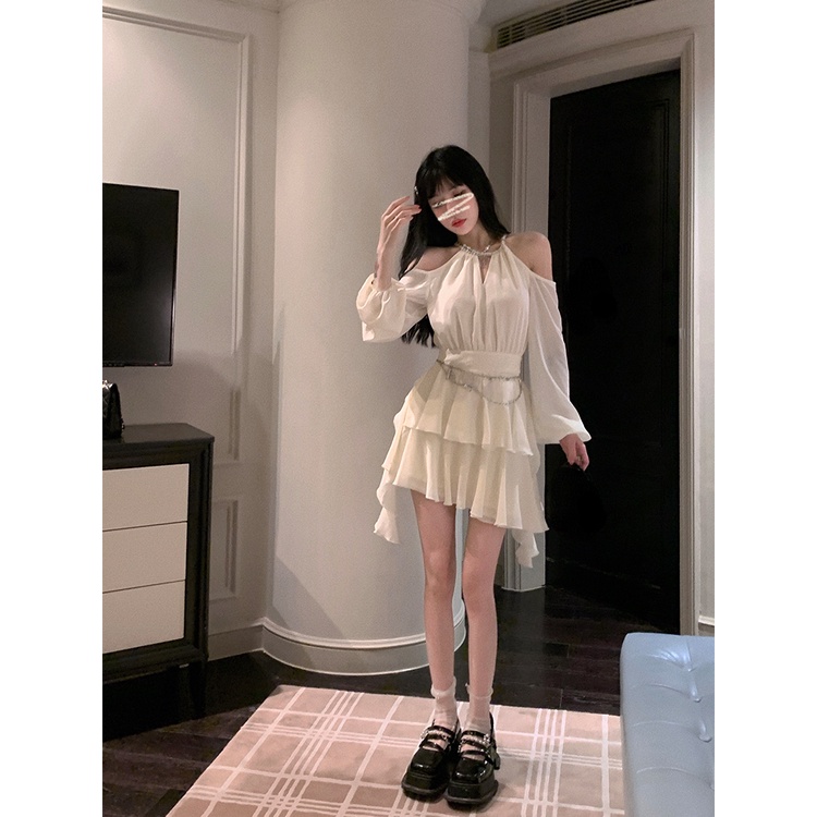 Đầm Ngắn Tay Dài Màu Trơn Thời Trang Mùa Thu Hàn Quốc 2022 Dành Cho Nữ