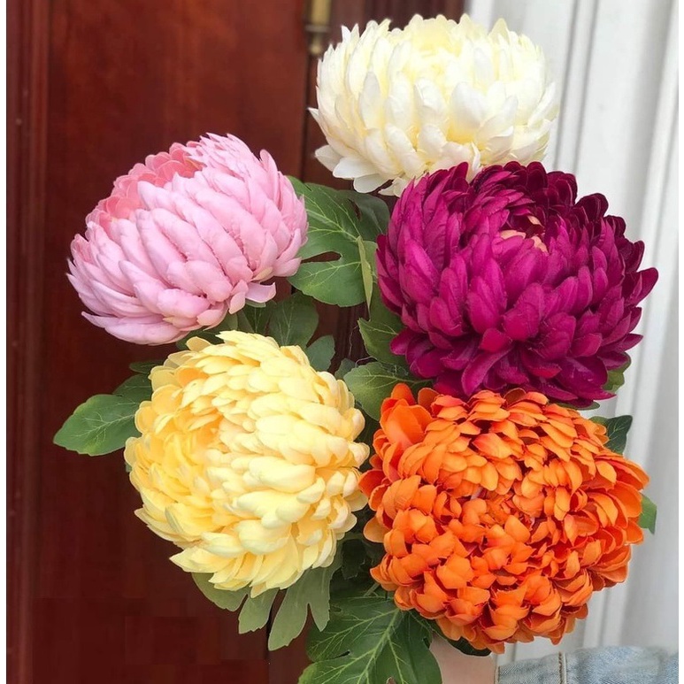 Hoa Cúc Mẫu Đơn Bông To, Hoa Lụa Cúc Đại Đoá 73cm