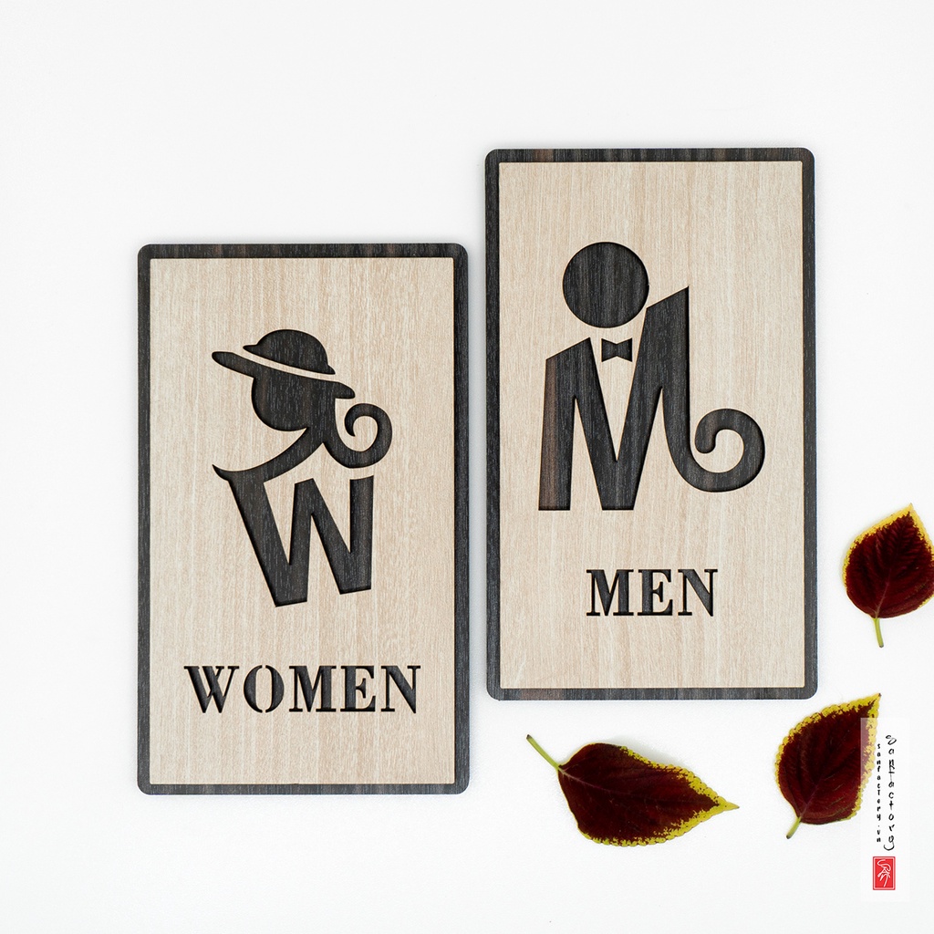 Cặp bảng gỗ Women Men dán cửa phòng toilet SAN-TL07
