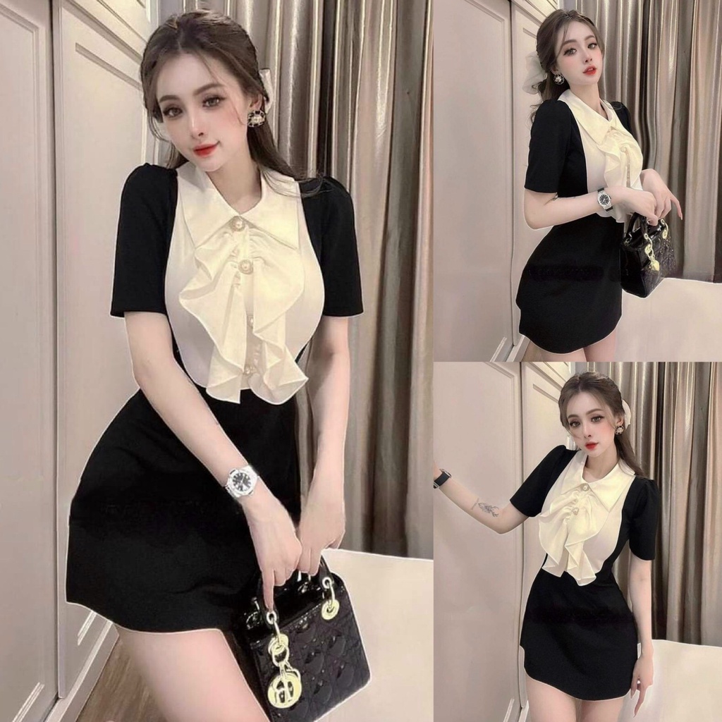 Đầm Váy Nữ Tiểu Thư Bánh Bèo Phối Cổ Bèo Đính Cườm Thiết Kế Sang Chảnh Đi Làm Công Sở, Dạ Hội Và Du Lịch Cực Xinh Đẹp