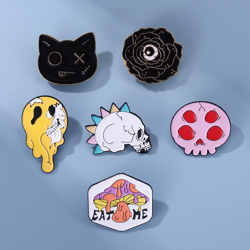 Ghim cài áo QIHE JEWELRY hình đầu lâu phong cách punk cá tính