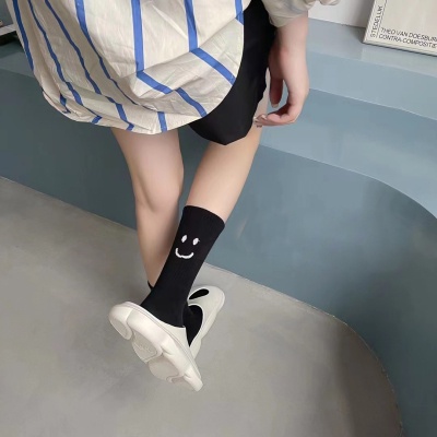 Y2K Đôi Vớ cotton Màu Trơn In Hình Mặt Cười Vui Nhộn Thời Trang Cho Nam Và Nữ