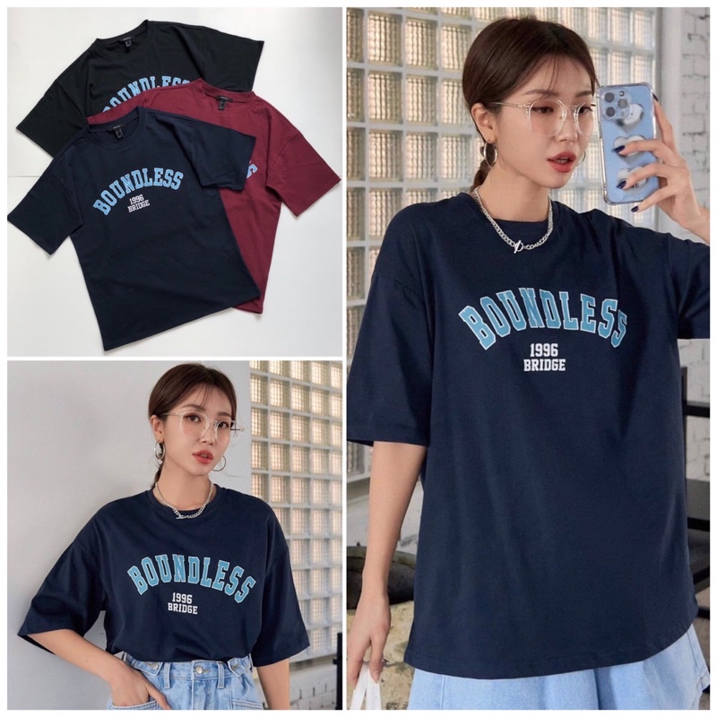 Áo cánh dơi form rộng cotton in BOUNDLESS, 3 màu