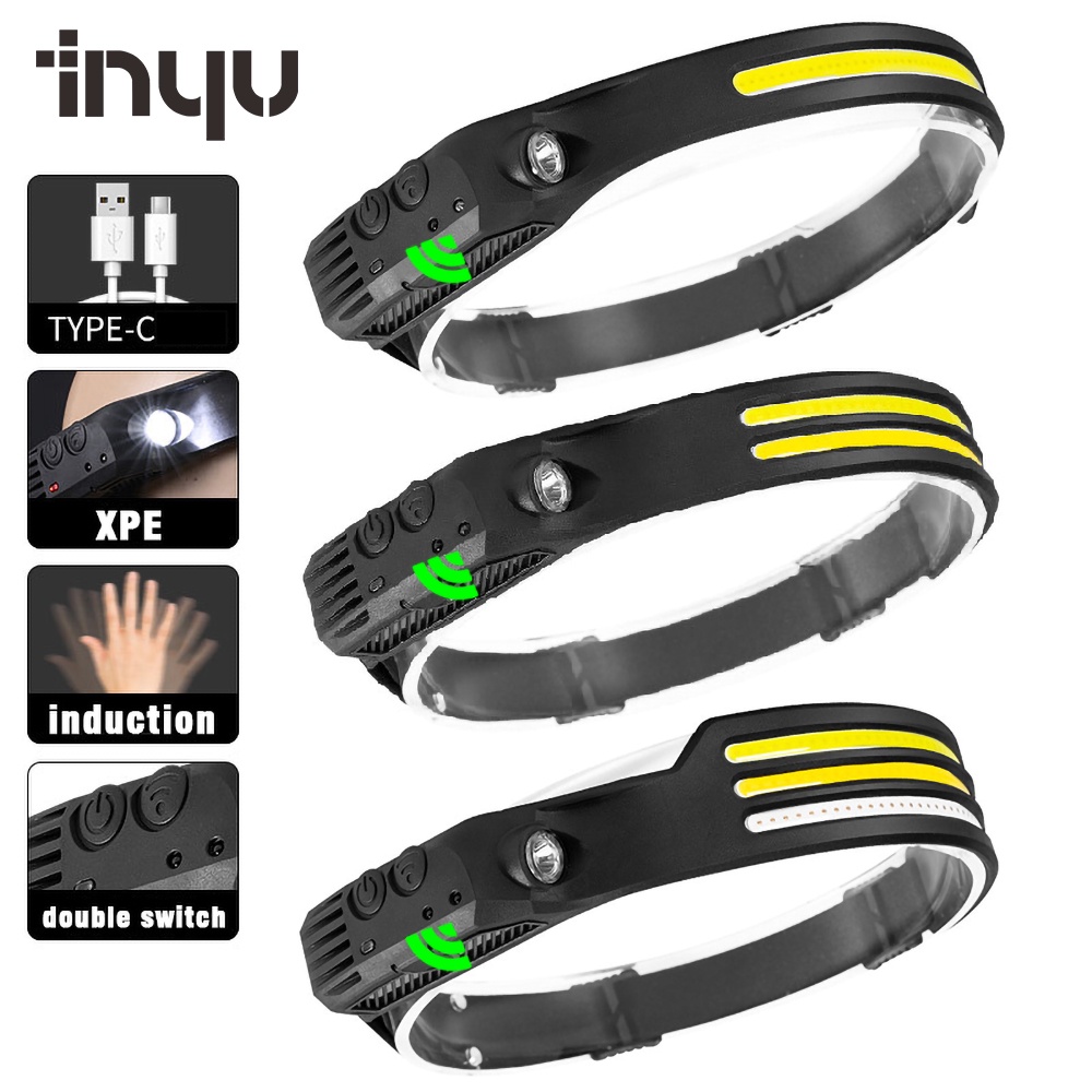 Đèn đầu cảm biến COB LED với Pin tích hợp / Đèn pin chống nước có thể sạc lại USB / 5 chế độ chiếu sáng Ánh sáng làm việc