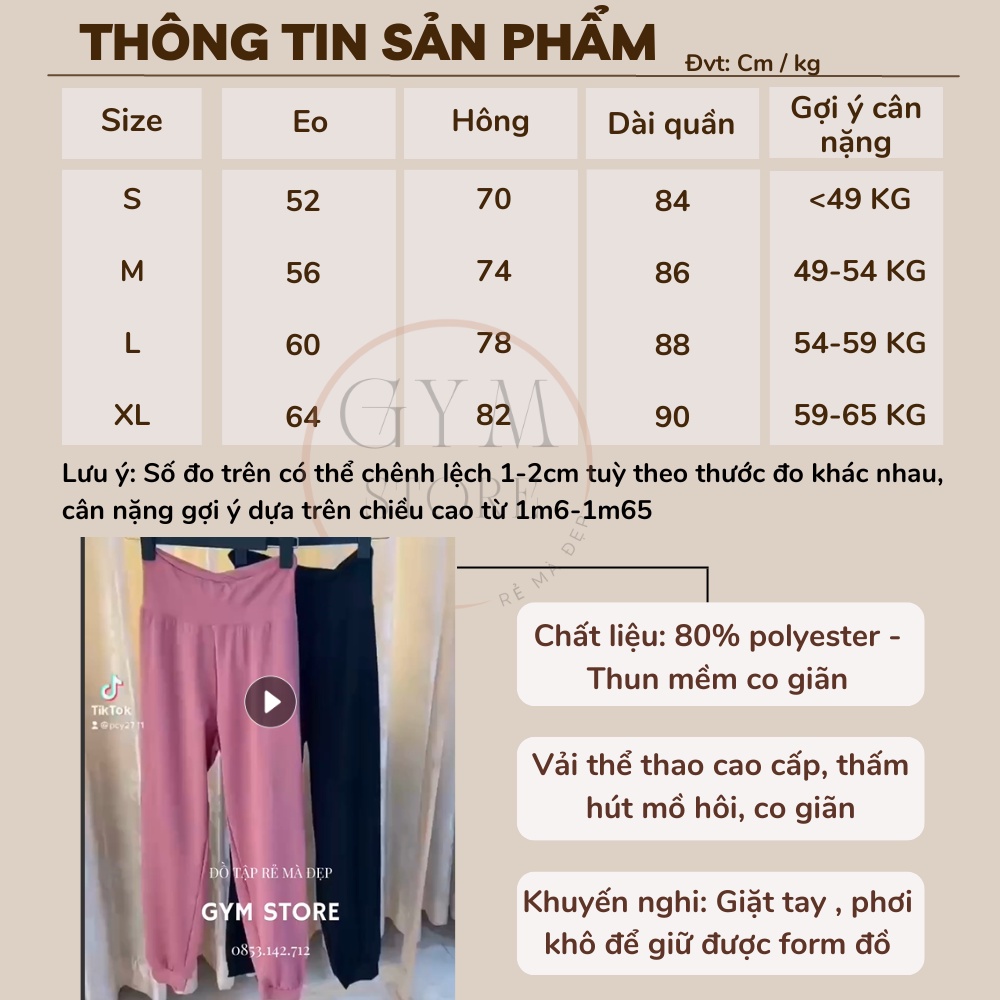 Quần Jogger Ống Rộng Thể Thao Nữ Tập Gym Yoga Thun Co Giãn Thoáng Mát GYMSTORE 091