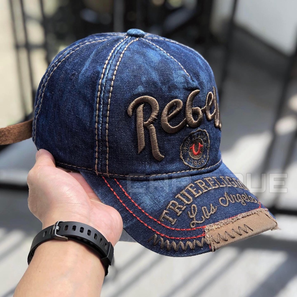 Mũ nón lưỡi trai nam nữ unisex vải jeans cao cấp thêu họa tiết Re6els màu xanh, đen - Diamond's Store