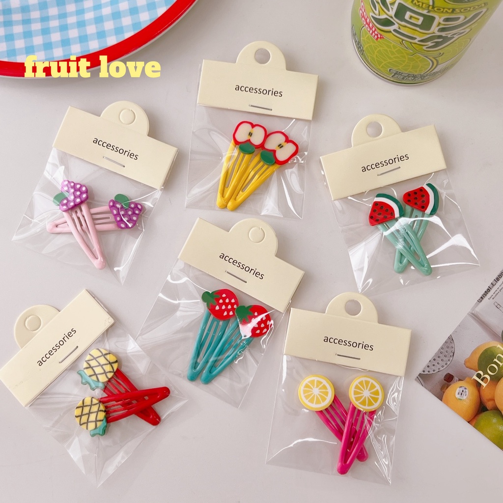 Set 2 Kẹp Tóc Hình Trái Táo Dưa Hấu Dễ Thương Cho Bé Gái