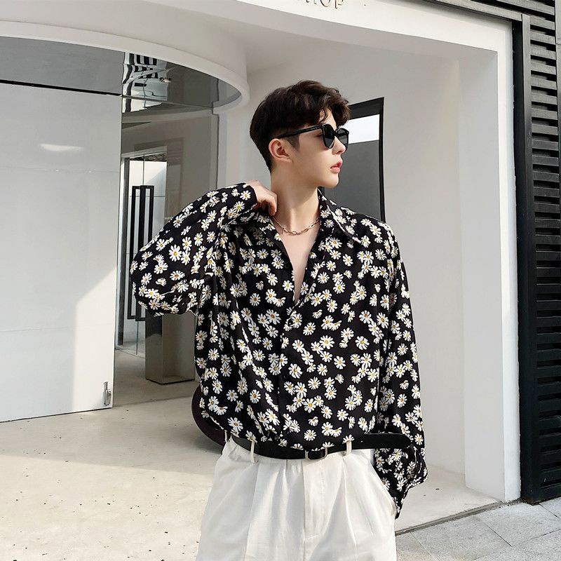 Áo Sơ Mi Tay Dài In Họa Tiết Hoa Cúc Phong Cách Hàn Quốc Thời Trang Xuân Hè Cho Nam