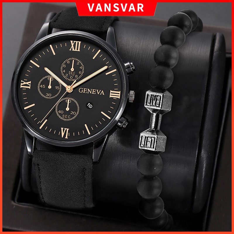 Đồng Hồ Geneva Nam Dây Da Có Lịch