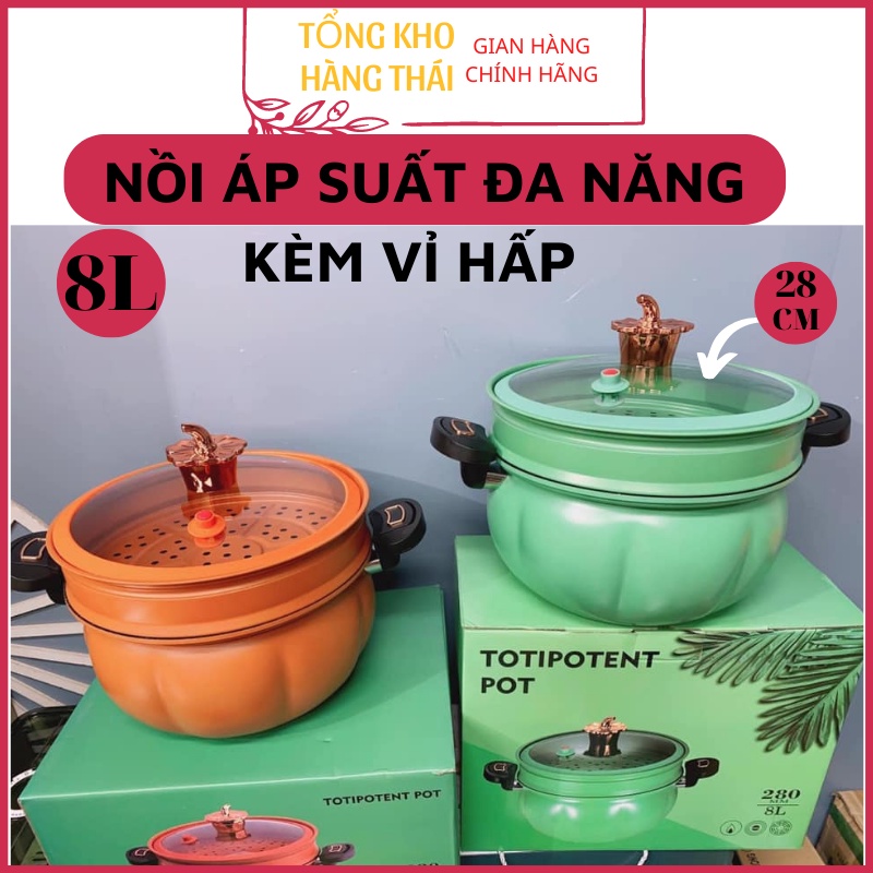 Nồi Áp Suất Bí Ngô TOTIPOTENT Kèm Vỉ Hấp Đa Năng Bếp Từ Bếp Gas Chống Dính Nồi Chiên, Xào, Nấu Lẩu, Nấu Cơm 8L (tkht1)