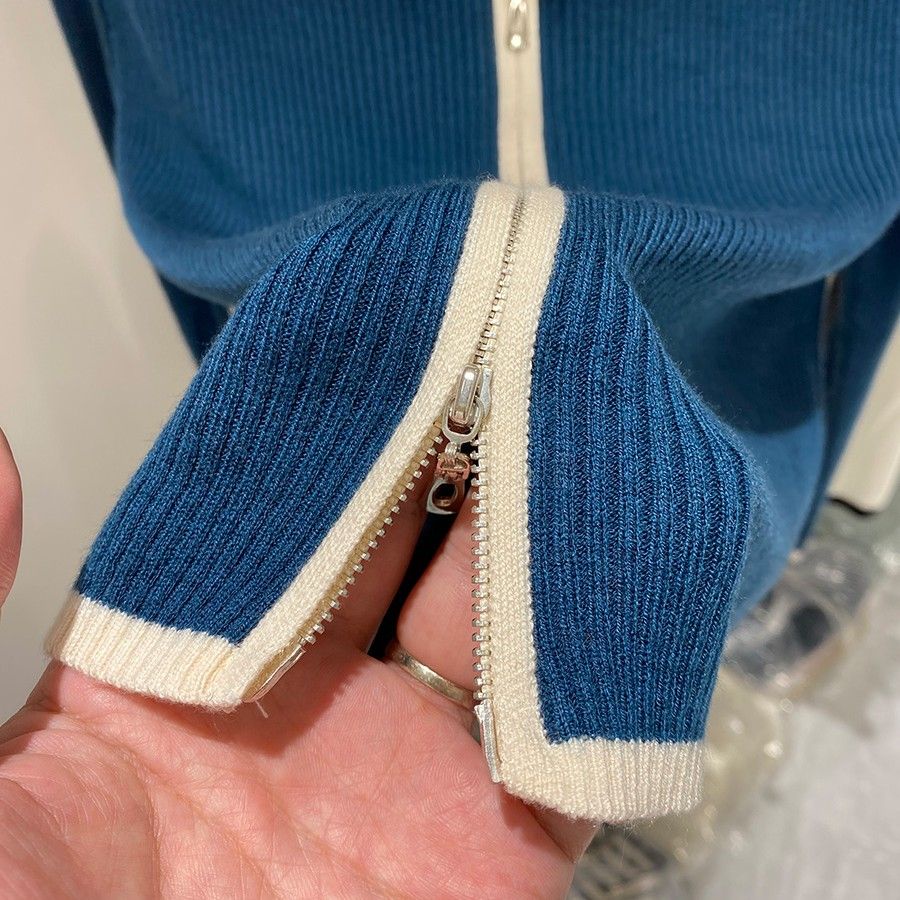 Áo Khoác Cardigan Dệt Kim Tay Dài Phối Khoá Kéo Cho Phái Nữ