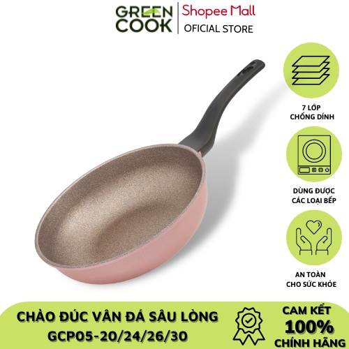 Chảo đúc vân đá đáy từ sâu lòng chống dính 30cm Green Cook GCP05-30IH