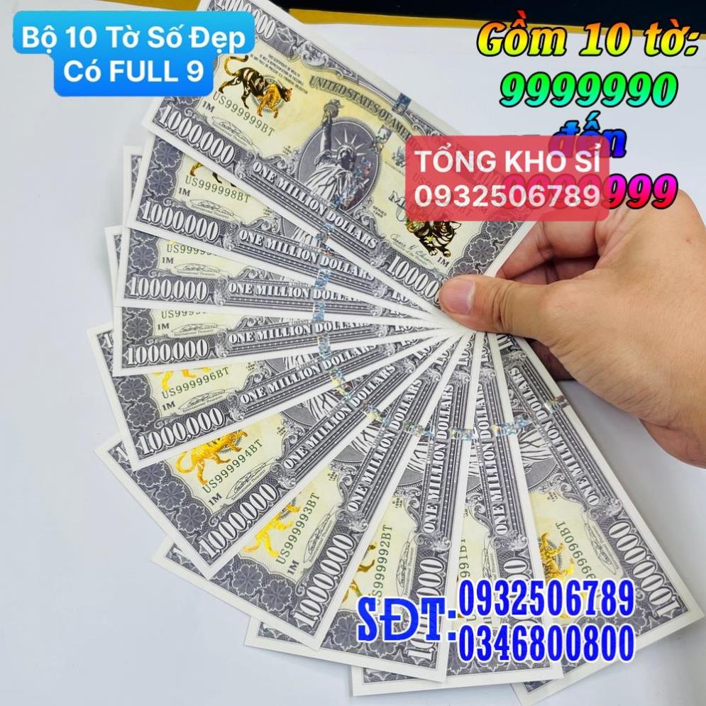 [BÁN CHẠY] Bộ 10 Tờ Seri Đẹp, có tờ FULL 9 , Tiền Lì xì độc 1 Triệu USD Mỹ hình Mèo mạ vàng sang chảnh, có bảo an