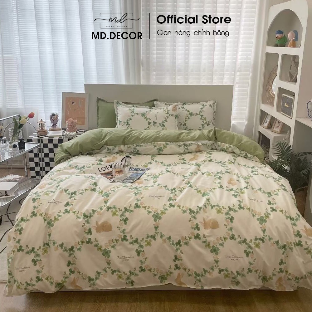 Bộ chăn ga gối cotton poly MD.Decor - Bedding phòng ngủ vintage phân loại hoa lá màu sắc dễ thương m4 m6 m8