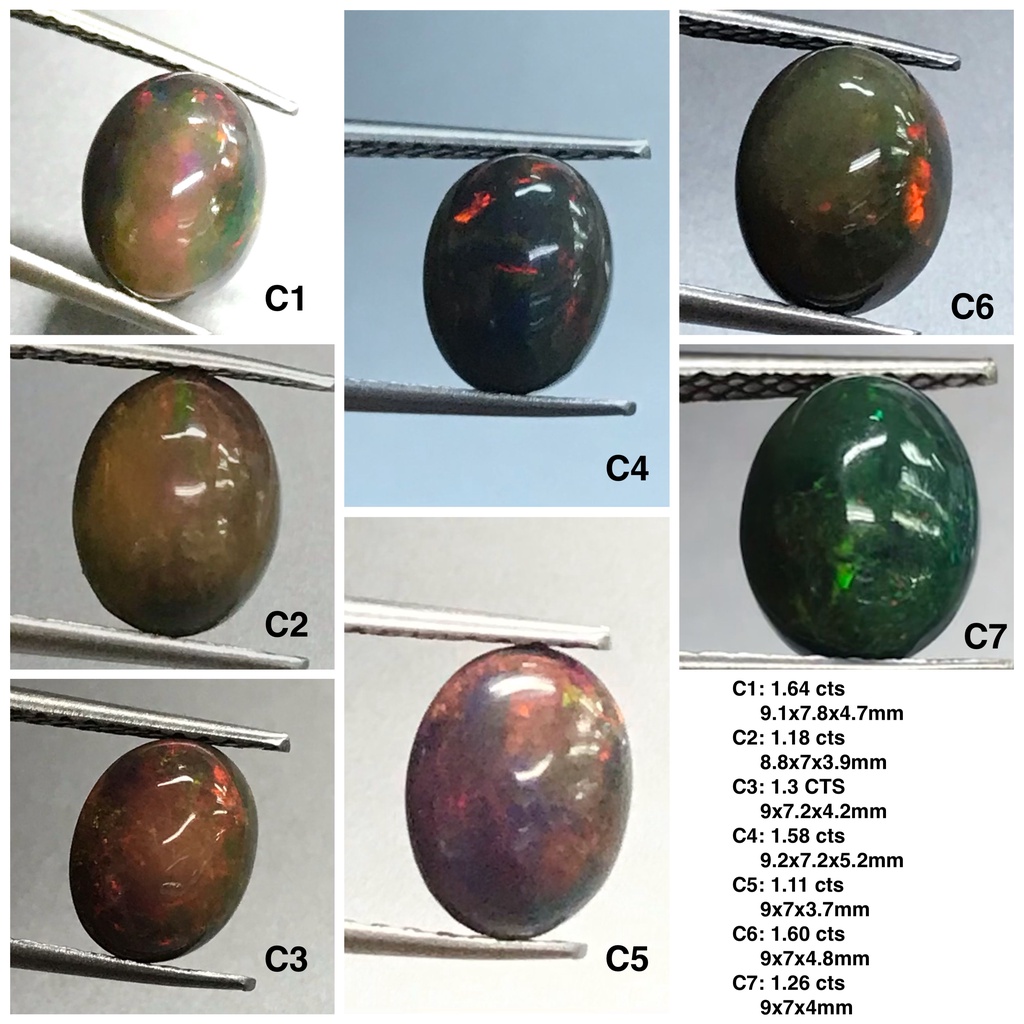 Opal lửa đen cabochon hiệu chuẩn 1 Ethiopia tự nhiên
