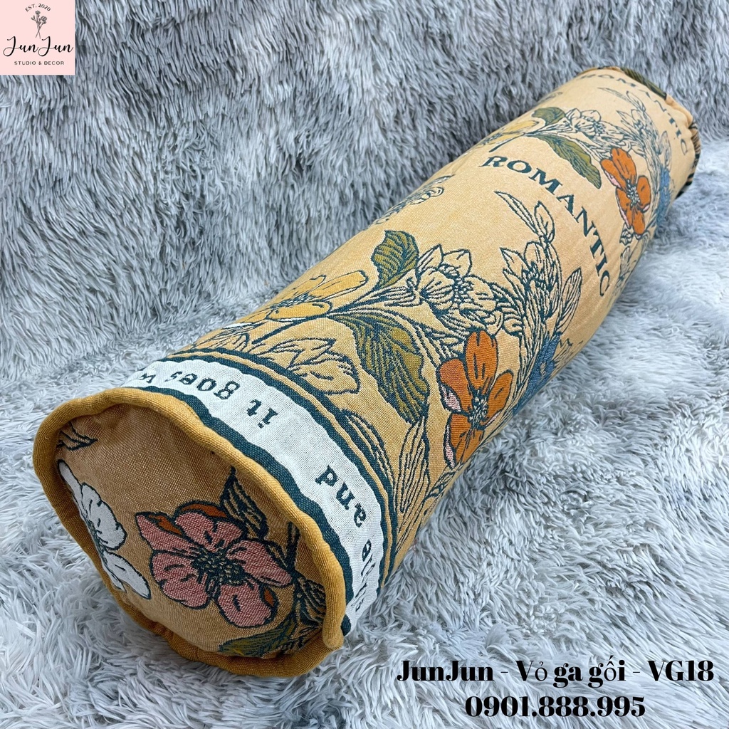 (2)TH Vỏ gối ôm vải Xô Cotton Organic cao cấp có khoá kéo