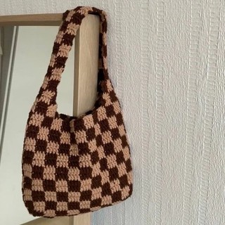 Túi len đeo vai phối caro dễ thương - checkerbag crochet