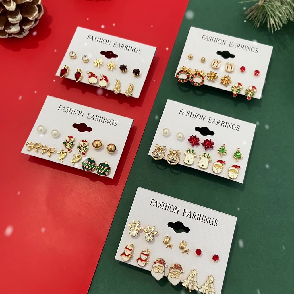 Bộ 6 Bông Tai Họa Tiết Giáng Sinh Hoạt Hình Dễ Thương Bắt Mắt