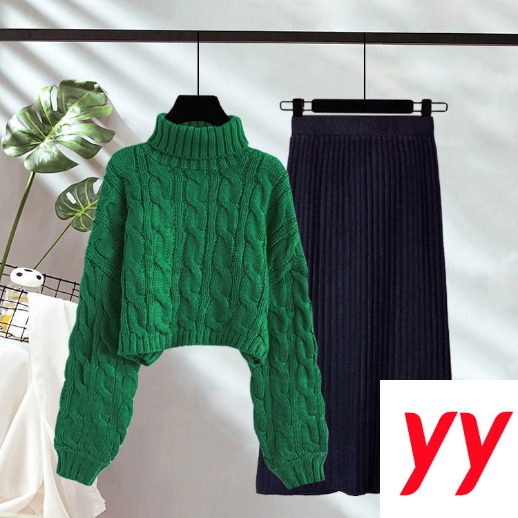 Bộ Áo Sweater Cổ Lọ Dáng Rộng Phối Chân Váy Thời Trang Mùa Thu 2022 Mới Cho Nữ
