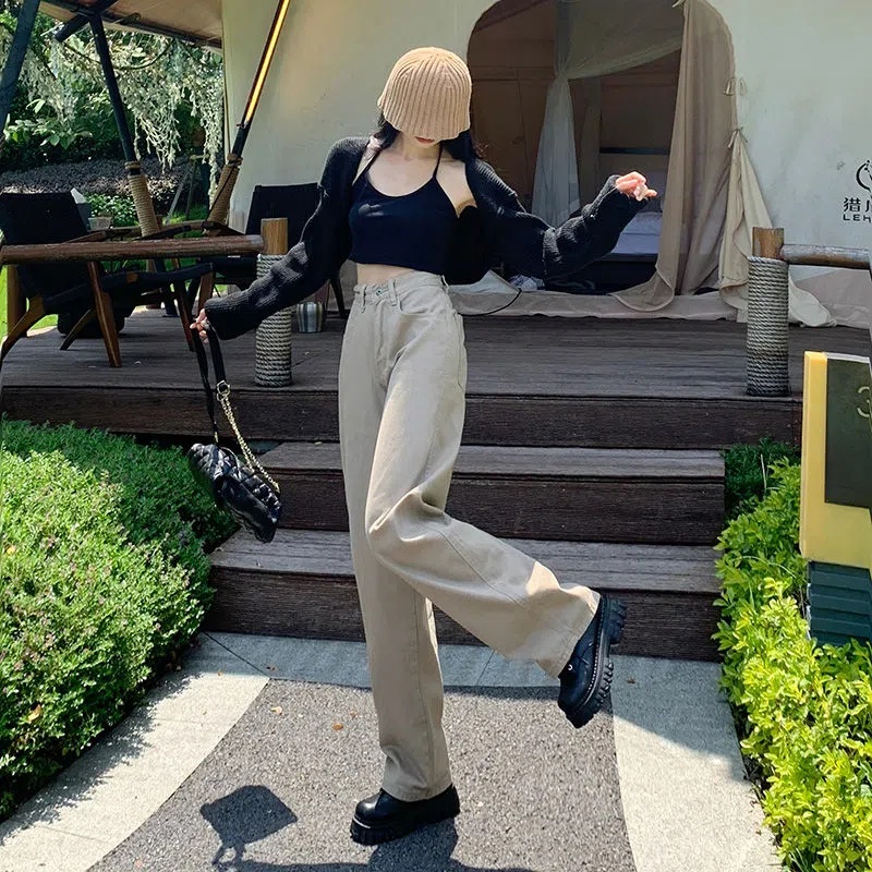 IELGY Quần Jean Dài Lưng Cao Dáng Rộng Thời Trang Cá Tính Cho Nữ