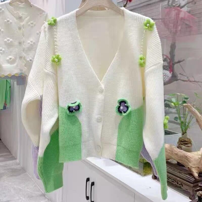 Áo Khoác cardigan Dệt Kim Tay Dài Dáng Rộng Cổ Chữ V Phong Cách Thời Trang Hàn Quốc
