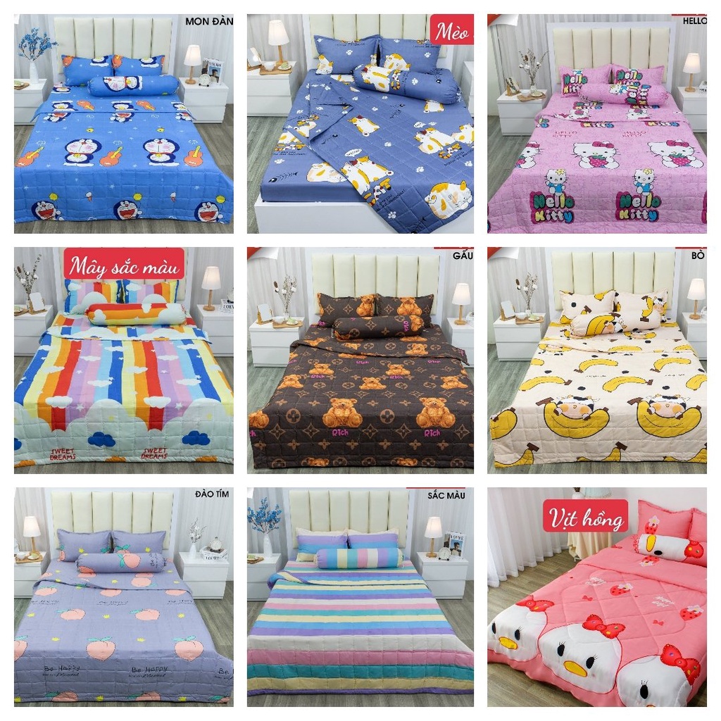 Bộ ga kèm 2 vỏ gối nằm bọc đệm dày 20cm, khủng long xanh