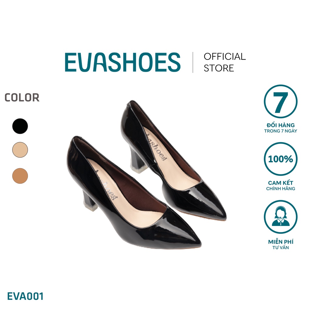 Giày Cao Gót Da Bóng Mũi Nhọn Gót Trụ 7cm EVASHOES - EVA001