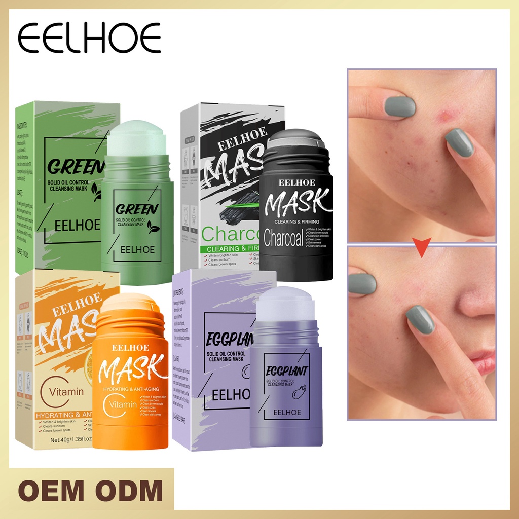 EELHOE Green Tea Solid Mask Oil Control Cleaning Acne Removing Eggplant Mask Oil Control Moisturizing Mask Stick