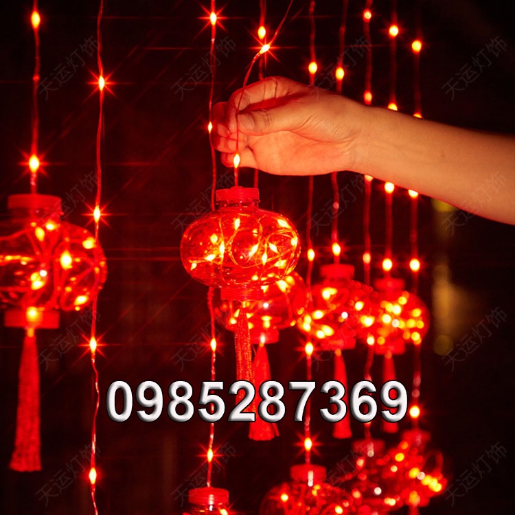 Dây đèn led rèm lồng đèn đỏ may mắn trang trí lễ Tết, siêu sáng, chống thấm ngoài trời (cắm điện 220V)