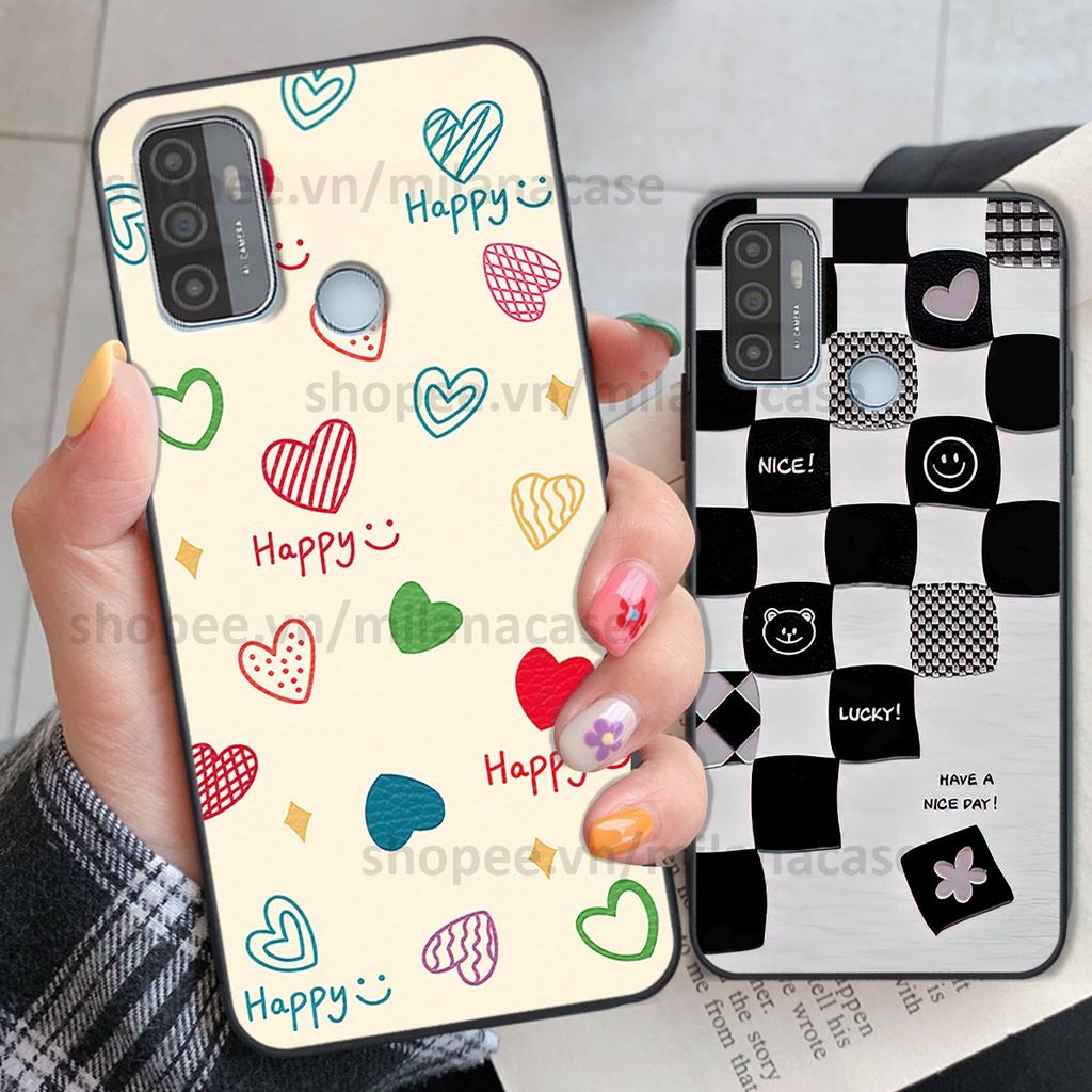 Ốp Oppo A53 in hình caro trái tim siêu đẹp, siêu nét đầy phong cách cá tính