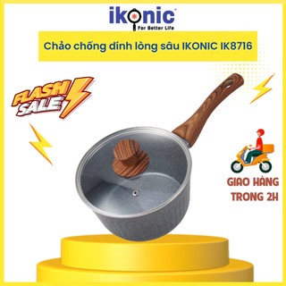 Nồi quấy bột bằng nhôm phủ vân đá nắp kính cường lực, chống dính IKONIC IK8716