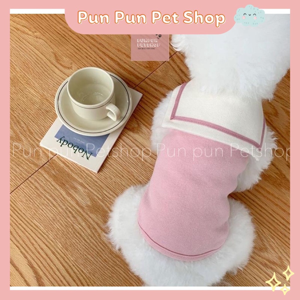 Áo thun thủy thủ mùa hè cho chó mèo nhiều màu phối cổ áo viền trắng vải thun cotton co giãn - PunPunPet Shop