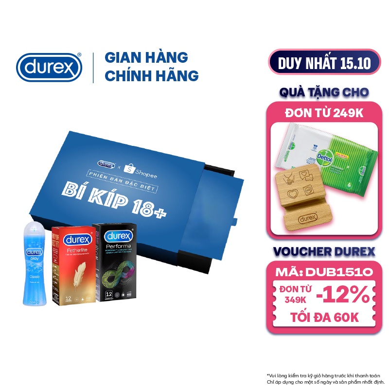 Bộ sản phẩm Durex phiên bản đặc biệt trên Shopee (Fetherlite 12s, Performa 12s, Durex Play Classic 50ml)