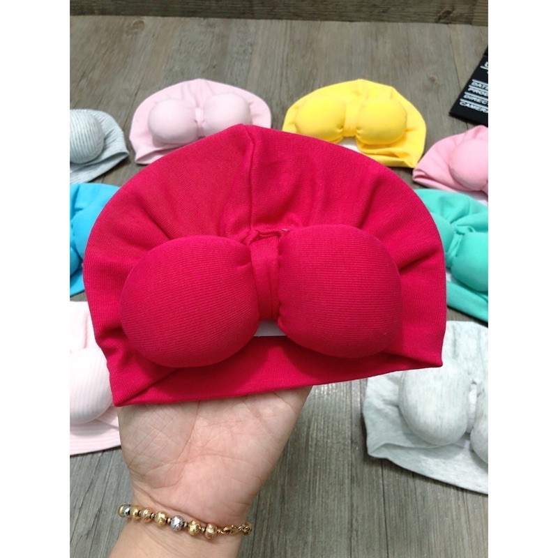 Mũ turban cho bé gái, nón tuban cục bông trùm đầu che thóp cho bé sơ sinh chất cotton mềm kiểu dáng dễ thương