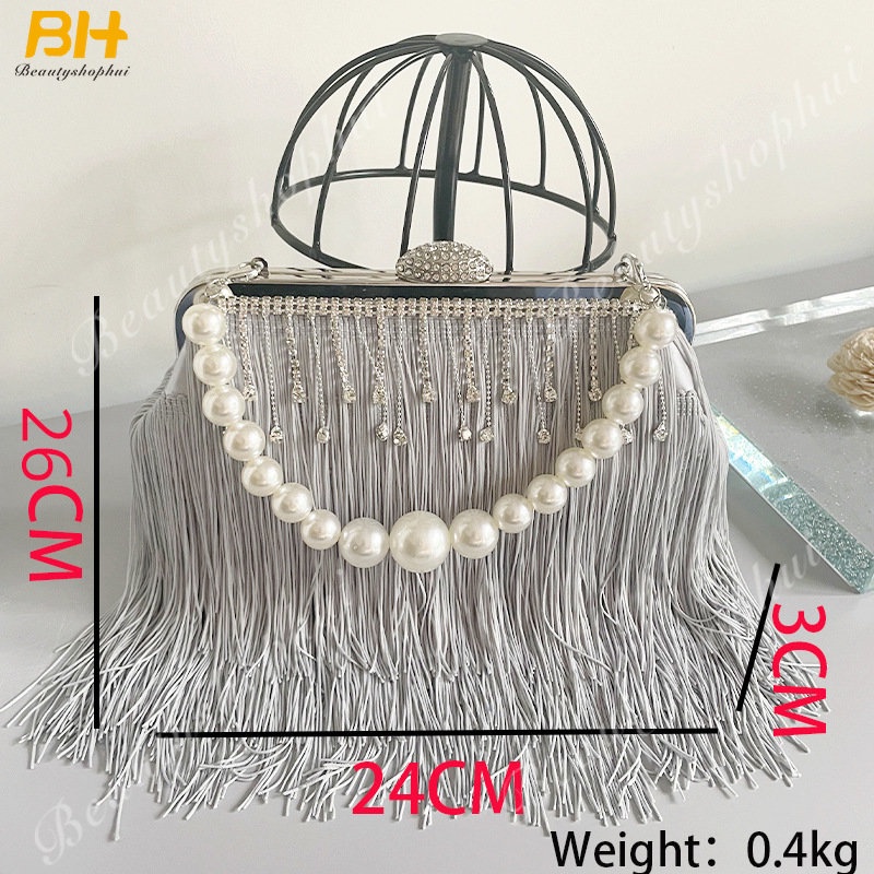 Túi Xách Đeo Vai Đính Ngọc Trai Phối Tua Rua Phong Cách Âu Mỹ Sang Trọng Dành Cho Nữ