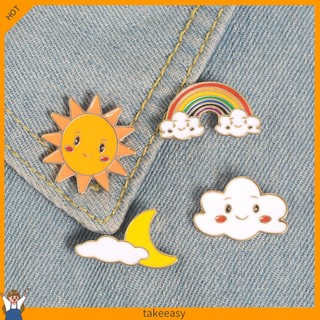 Cartoon Sun Moon Cloud Rainbow Enamel Brooch Pin Bag Collar Lapel Badge Jewelry
