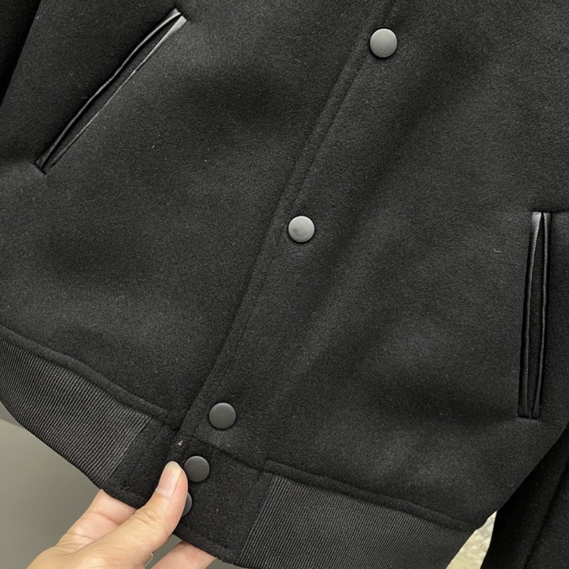 Áo khoác Teddy bomber nam nữ thêu 2 sọc da đen hai vai chất dạ lót gió ống bo chun dày dặn đẹp AK08P