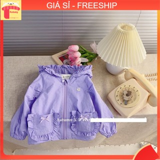 Áo khoác gió cho bé gái 1-6 tuổi 2 lớp túi bèo đính nơ cao cấp lót cotton hàng Quảng Châu