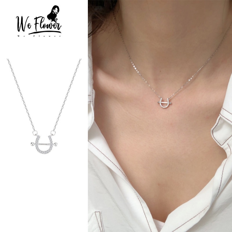 Dây chuyền WE FLOWER mặt hình móng ngựa chữ U màu bạc đính đá zircon nhân tạo thời trang dành cho nữ